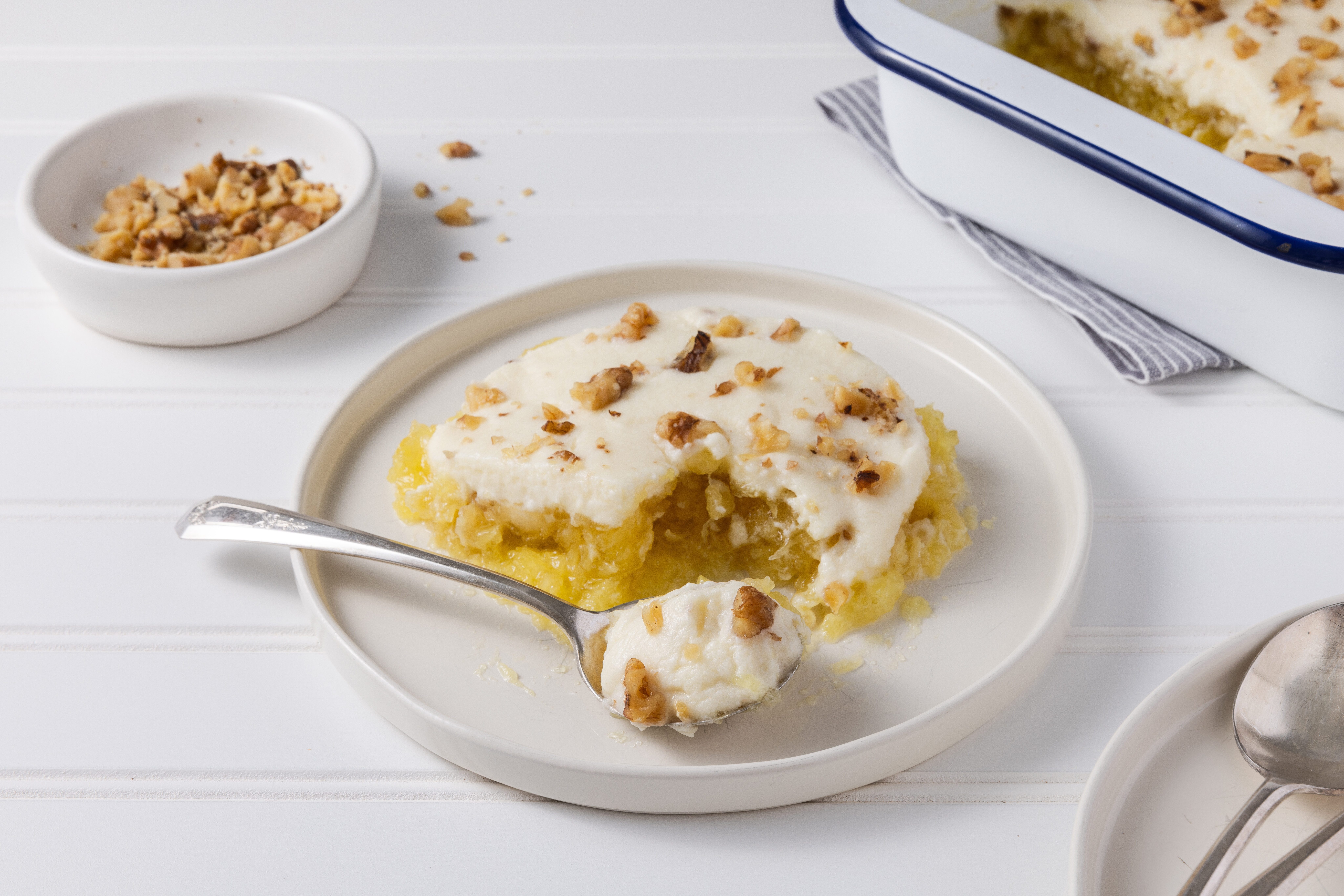 Gelatin dessert served on plate.