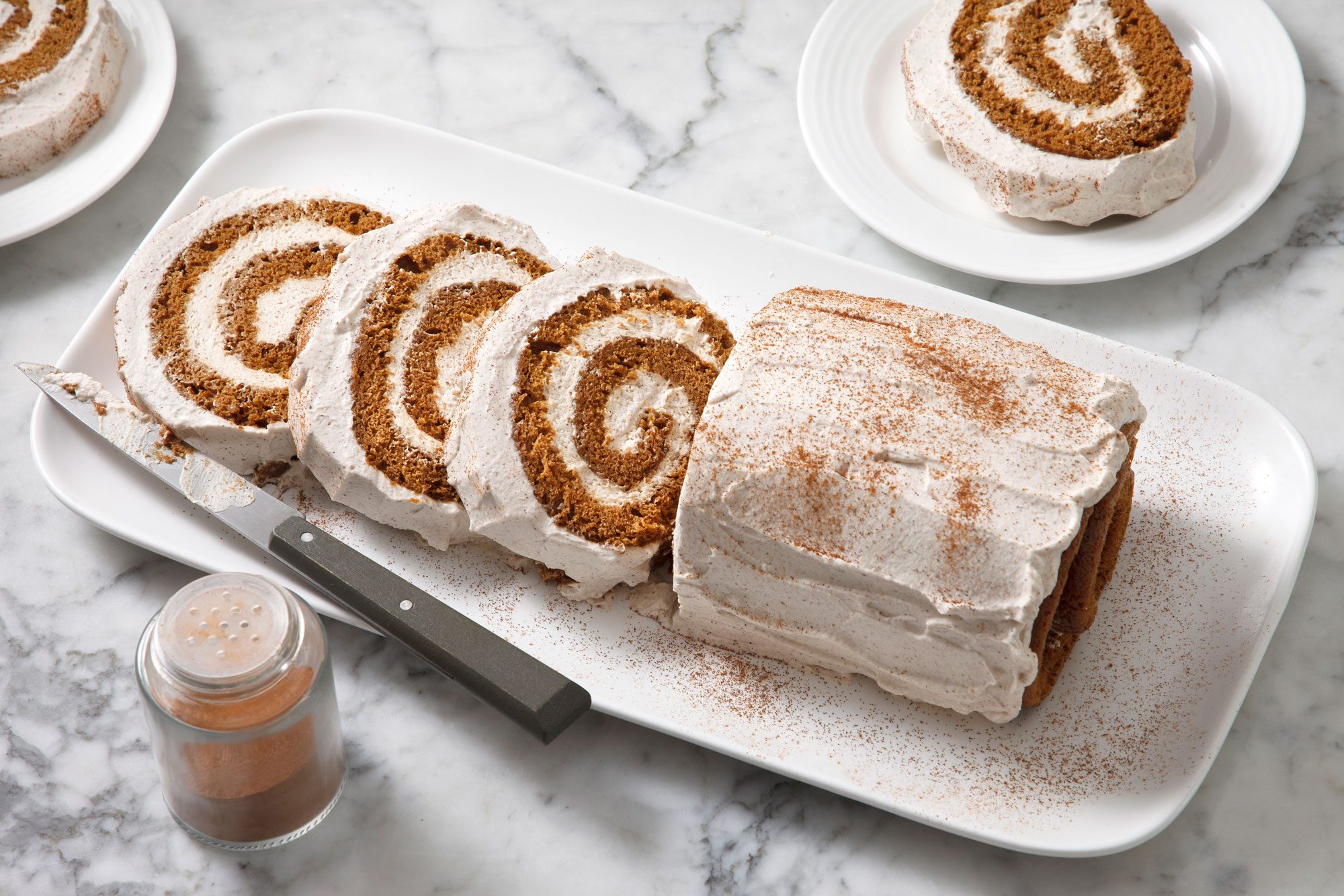 3/4th shot of Gingerbread Roll Cake