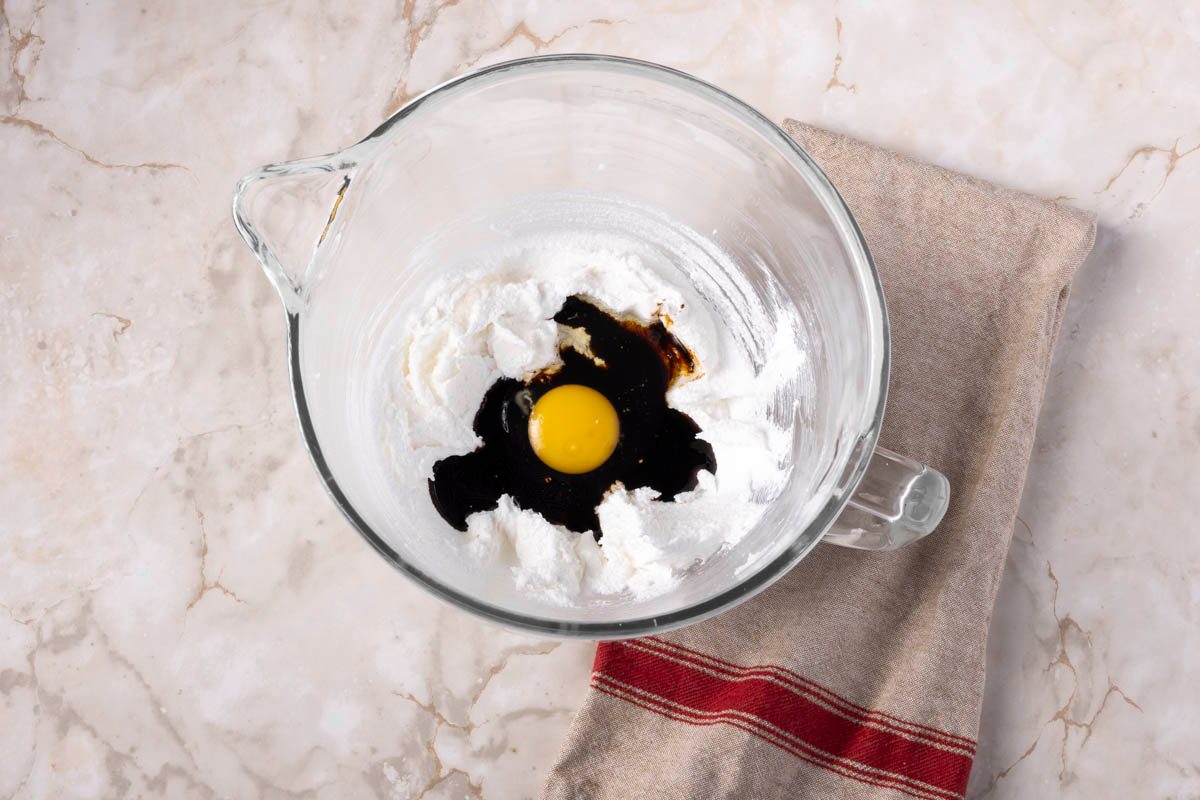 mixing bowl of ingredients for Gingersnap Cookies overhead