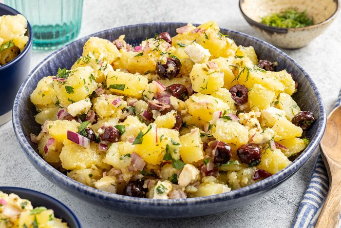 Greek Potato Salad in a serving bowl