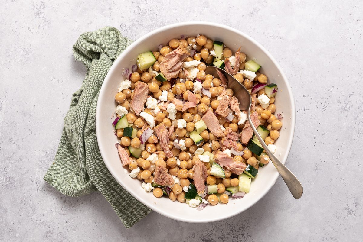 Chickpea Tuna Salad Mixed Inside Bowl