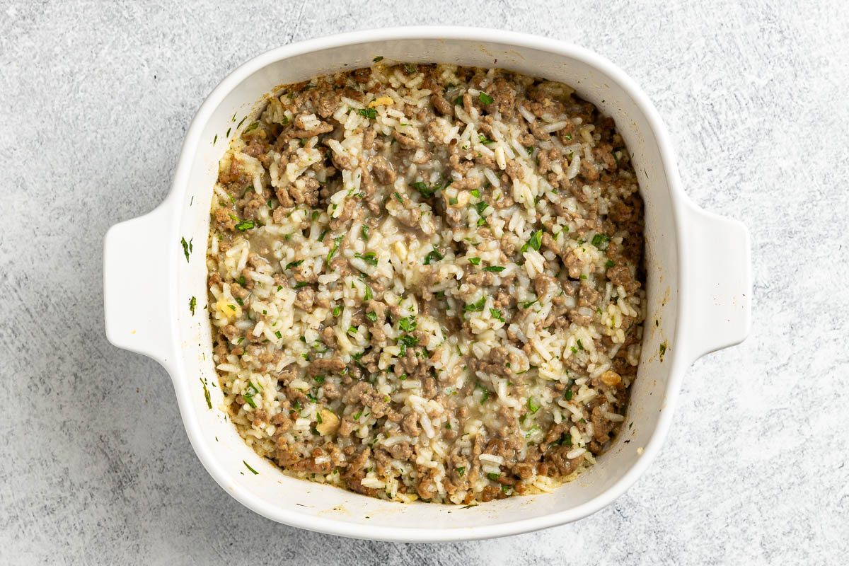 Taste of Home Hamburger and Rice Hot Dish photo of the baked recipe.