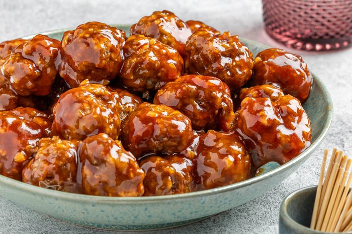 Honey Garlic Meatballs in a serving bowl
