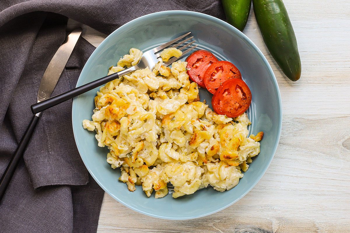 A serving of jalapeno macaroni and cheese.