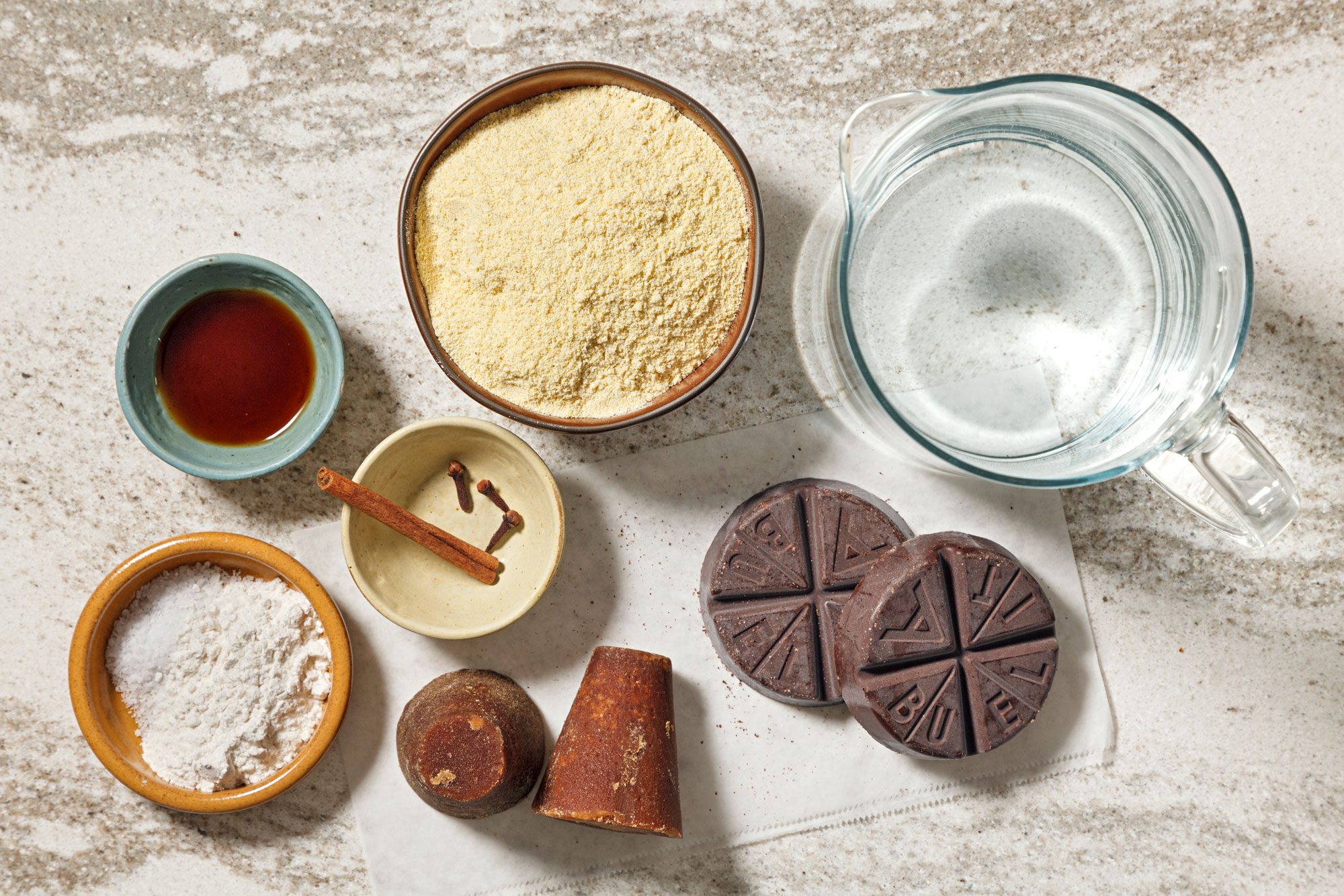 overhead shot of ingredients for Mexican Champurrado