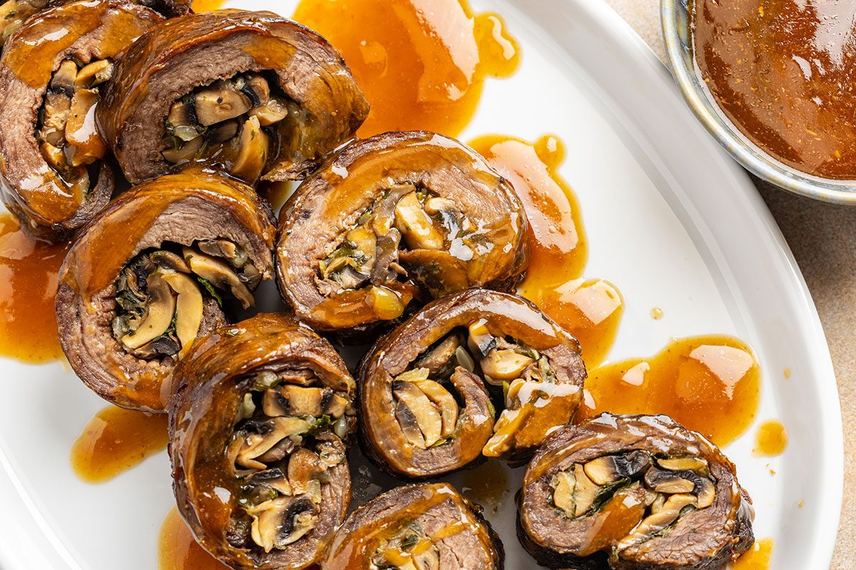 Mushroom-Stuffed Flank Steak Roll