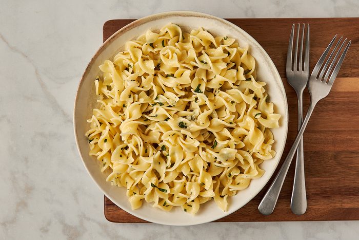 This 20 minute Parmesan pasta recipe by Taste of Home combines freshly grated cheese with aromatic herbs and garlic.