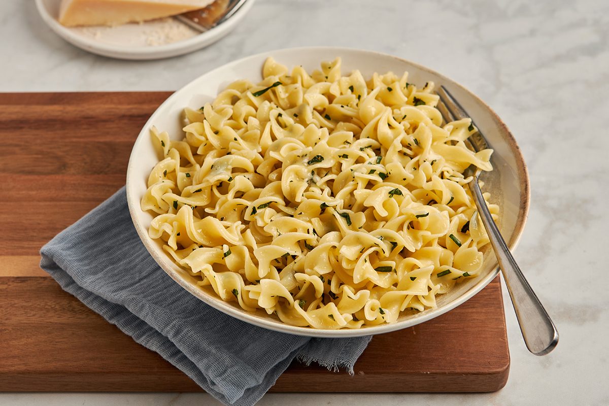 This 20 minute Parmesan pasta recipe by Taste of Home combines freshly grated cheese with aromatic herbs and garlic.