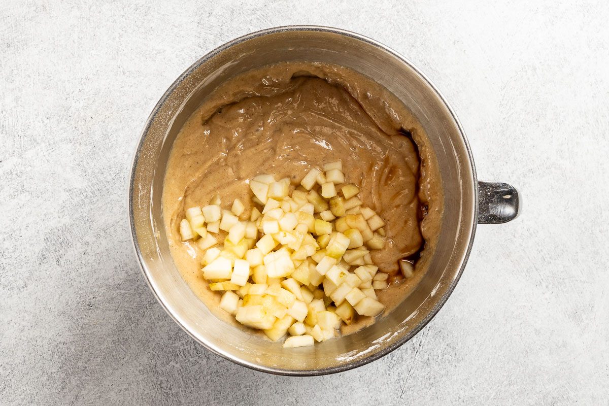 pears and vanilla added to the batter.