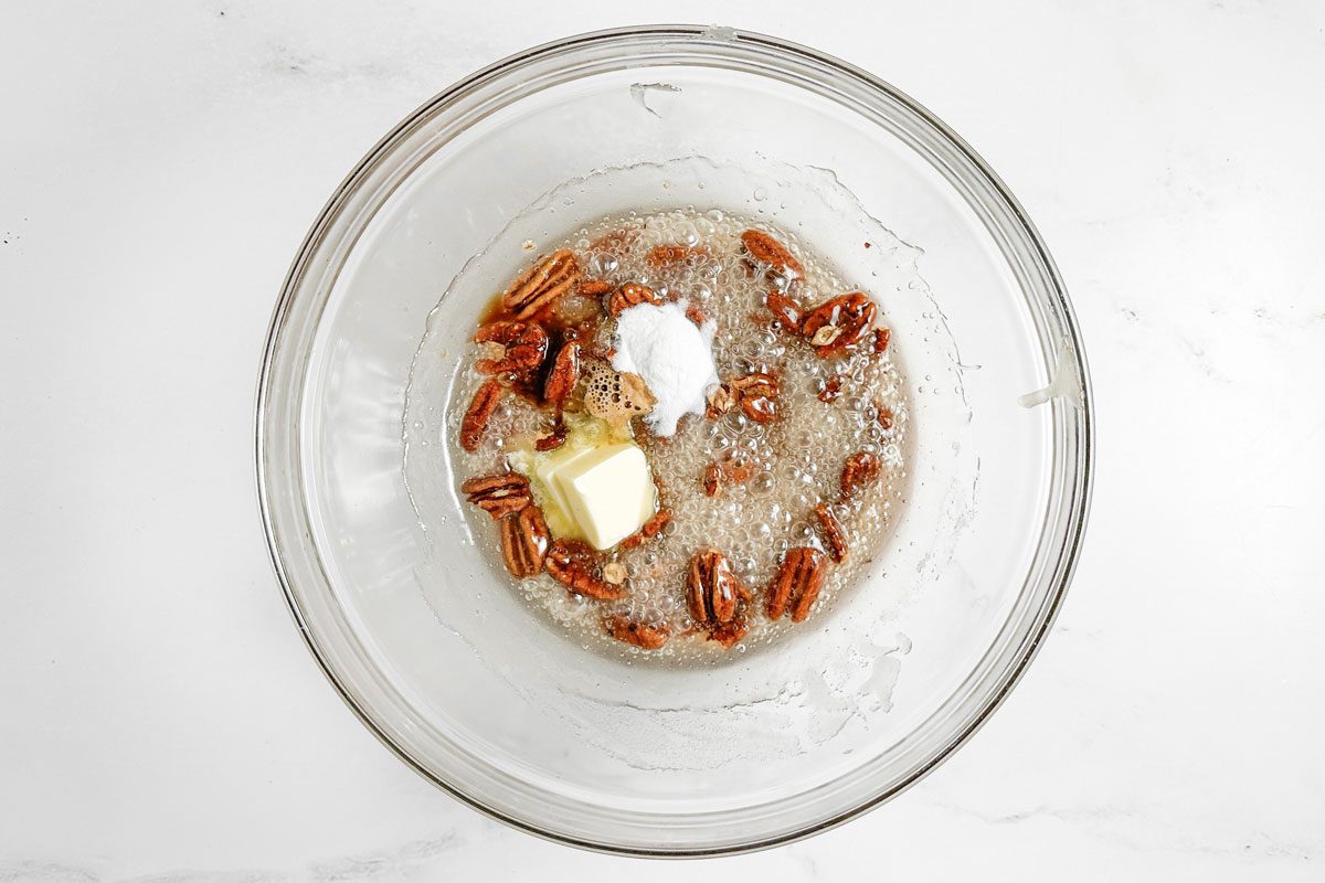 Taste of Home Pecan Brittle in a glass bowl