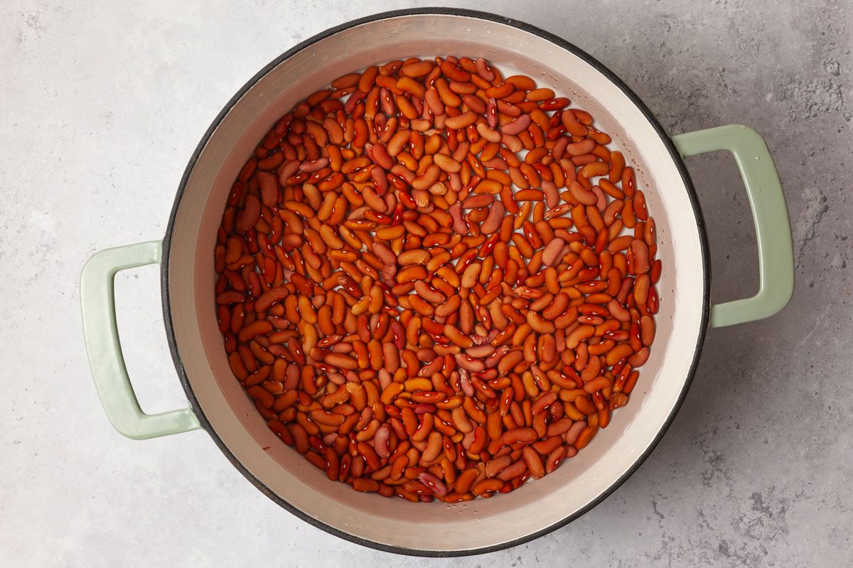Step 1 of Taste of Home Portuguese Bean Soup is to soak the beans