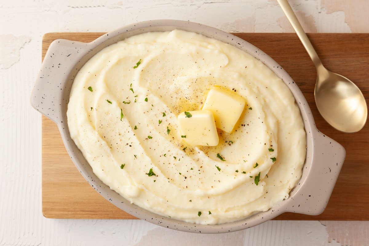 Full yield of Taste of Home Potato Puree toped with butter, pepper and parsley