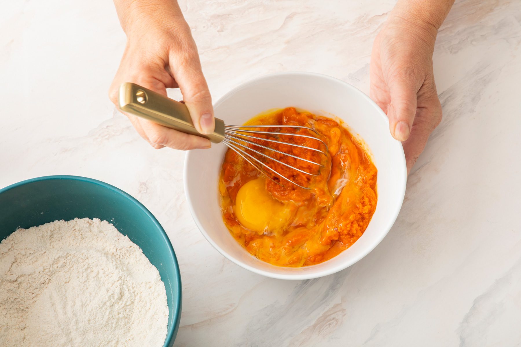 mix canola oil, eggs and vanilla extract in a small bowl