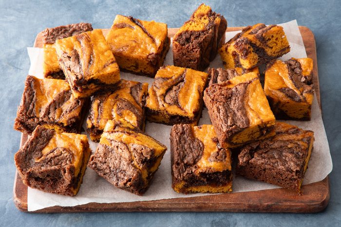 Pumpkin Brownies on parchment paper
