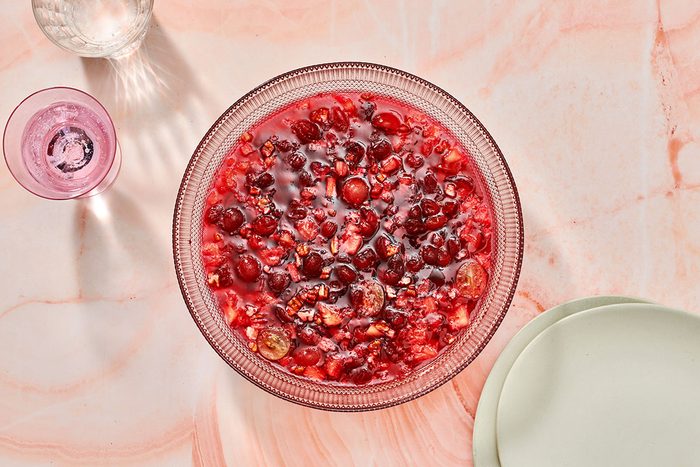Cranberry jelly salad in a serving bowl