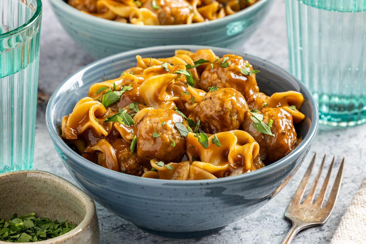 Taste of Home Salisbury Steak Meatballs photo of the finished recipe served into bowls.