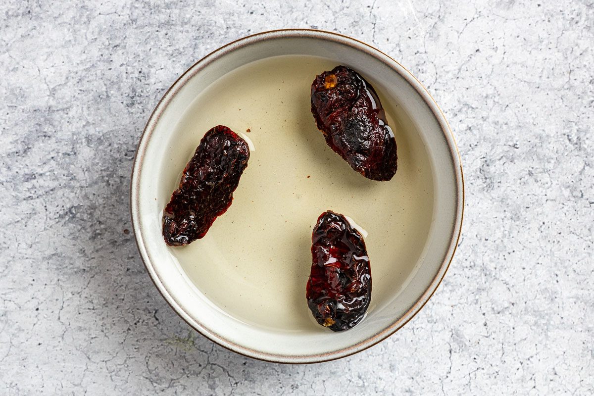 Taste of Home Salsa Morita photo of rehydrating the chiles.