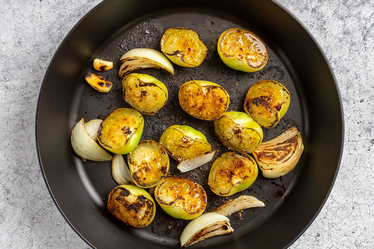 Taste of Home Salsa Morita photo of toasting the vegetables.