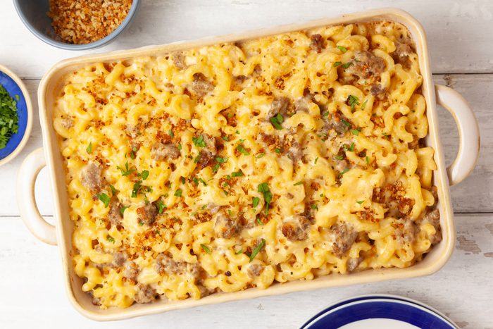 Full yield of Taste of Home Sausage Mac and Cheese