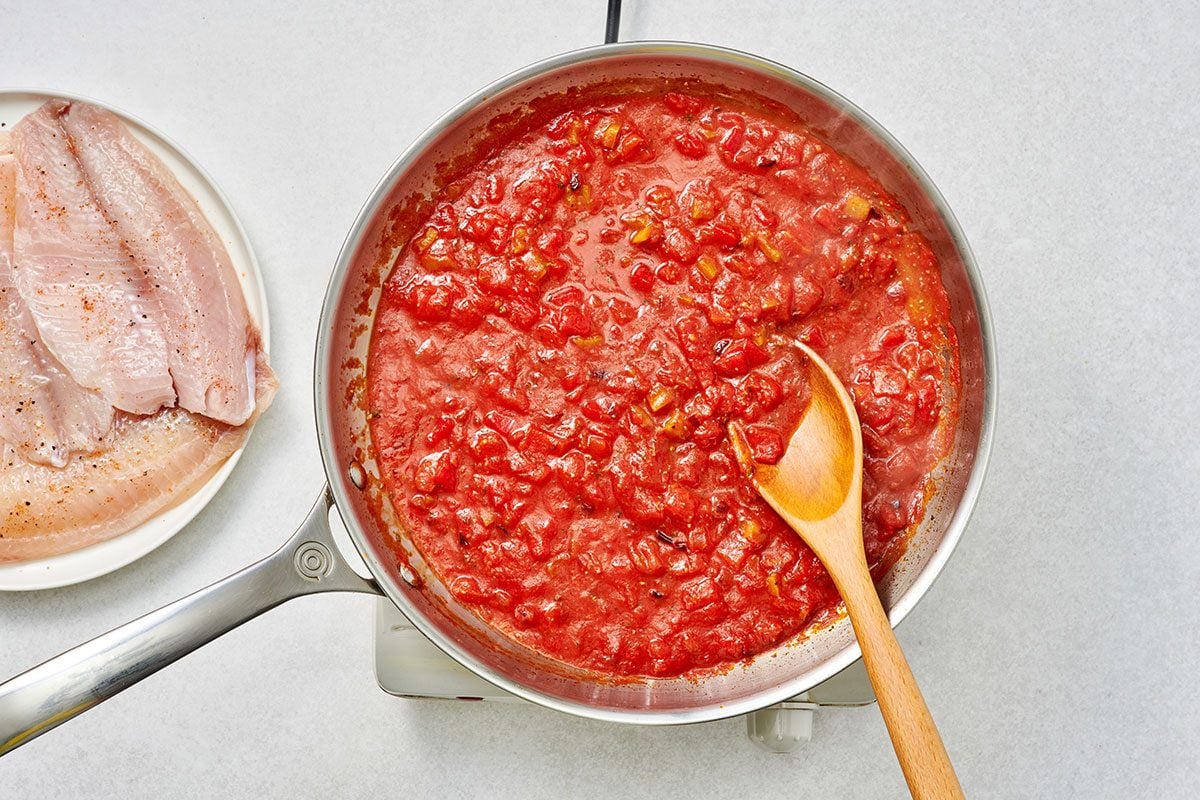 Tomato sauce in a skillet