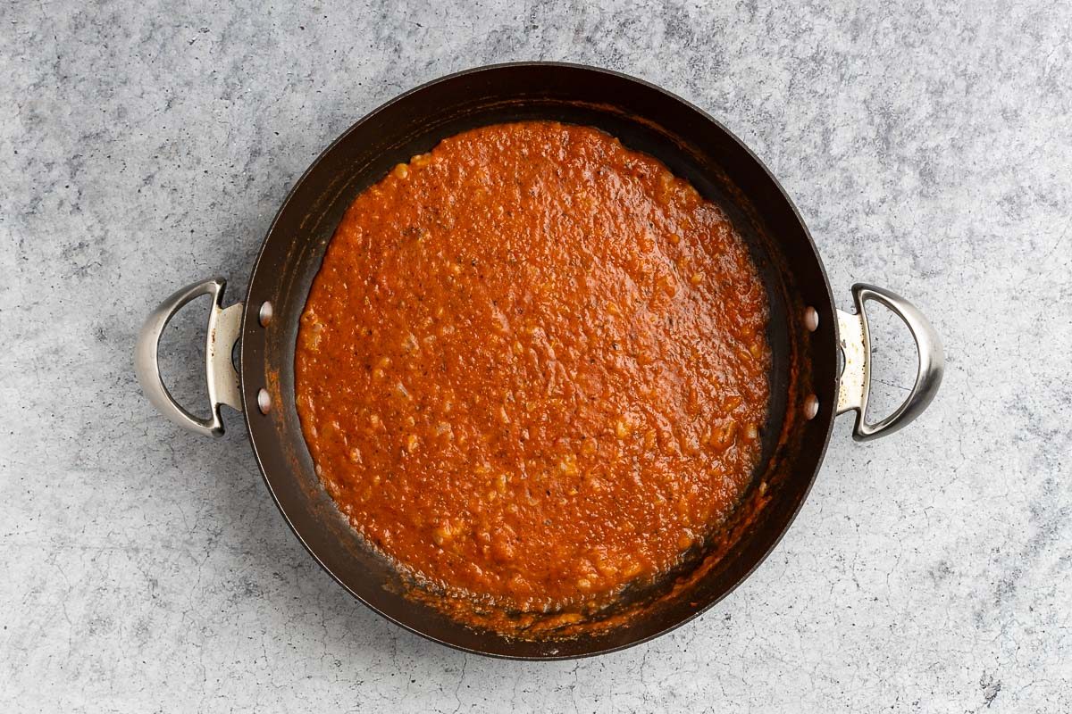 simmered tomato sauce.