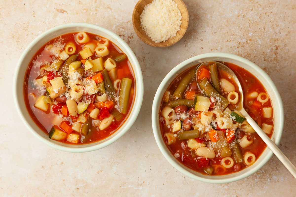 Two single servings of Slow-Cooker Minestrone soup