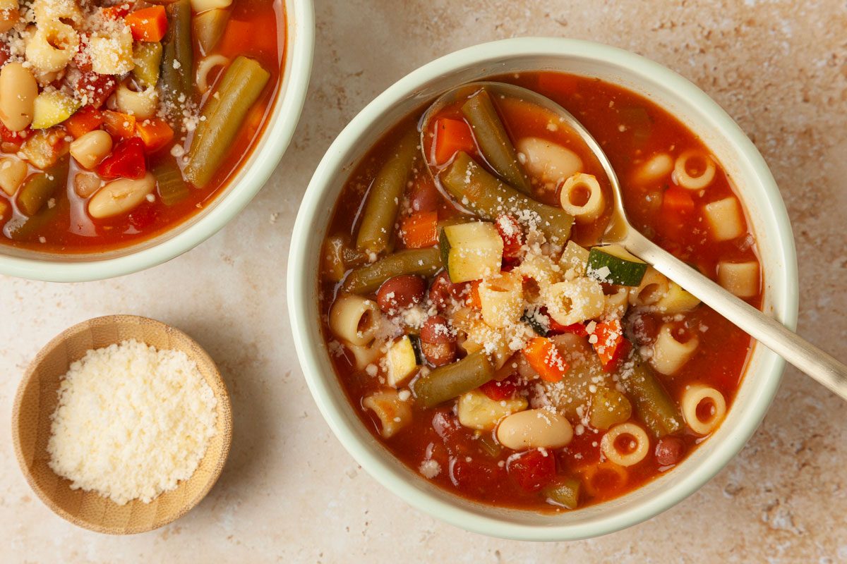 Two single servings of Slow-Cooker Minestrone soup