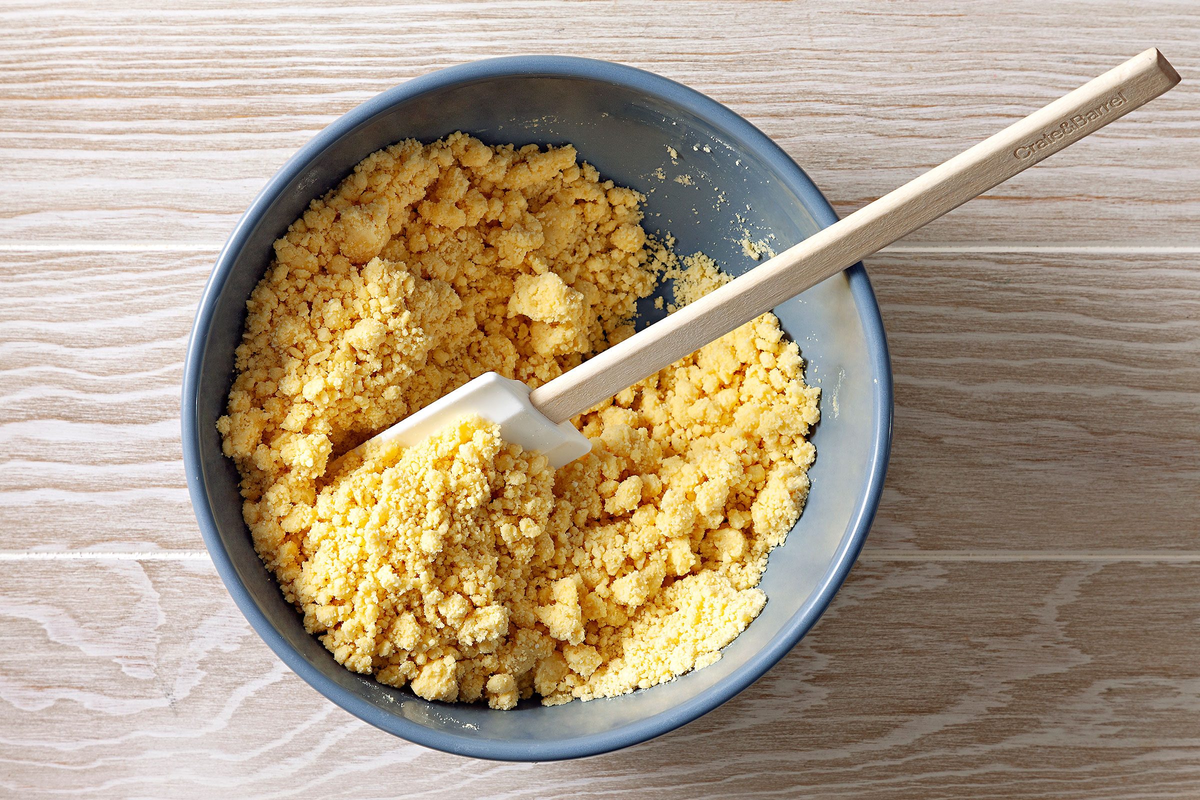 A crumbly mixture of cake mix and butter