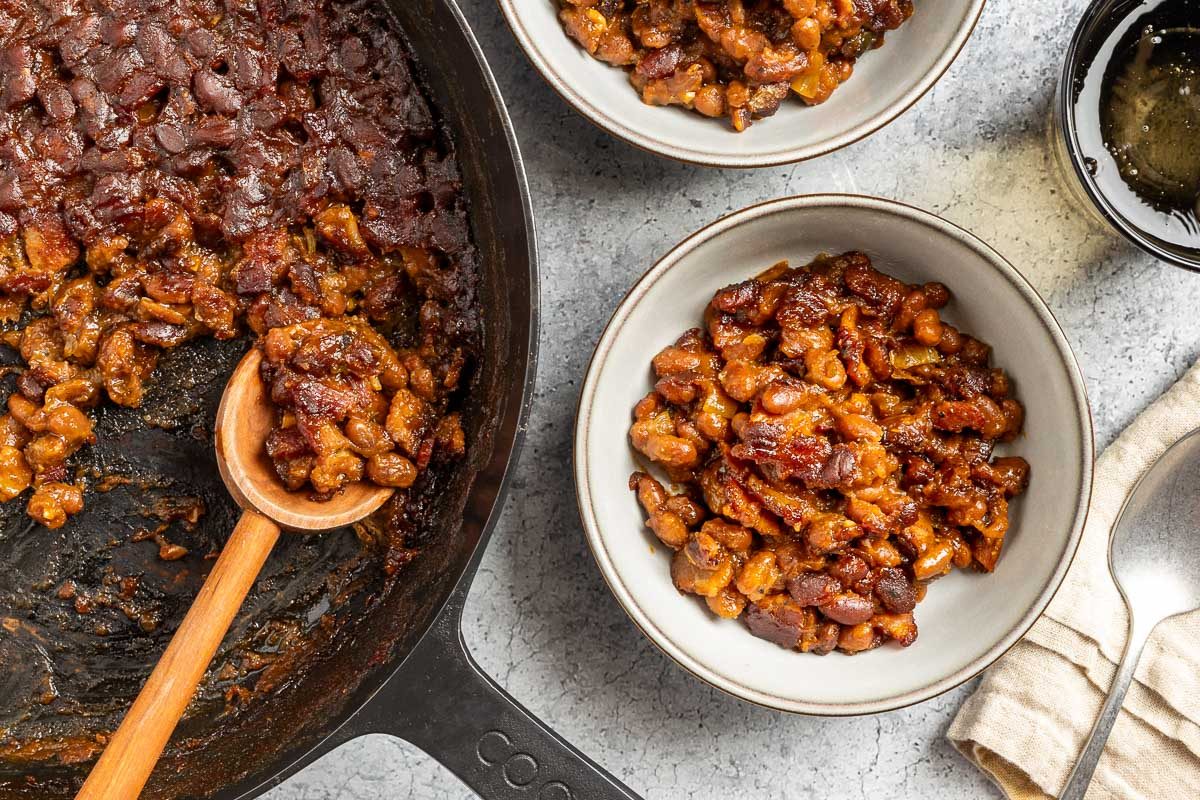 Taste of Home Smoked Baked Beans photo of the finished recipe served into bowls.