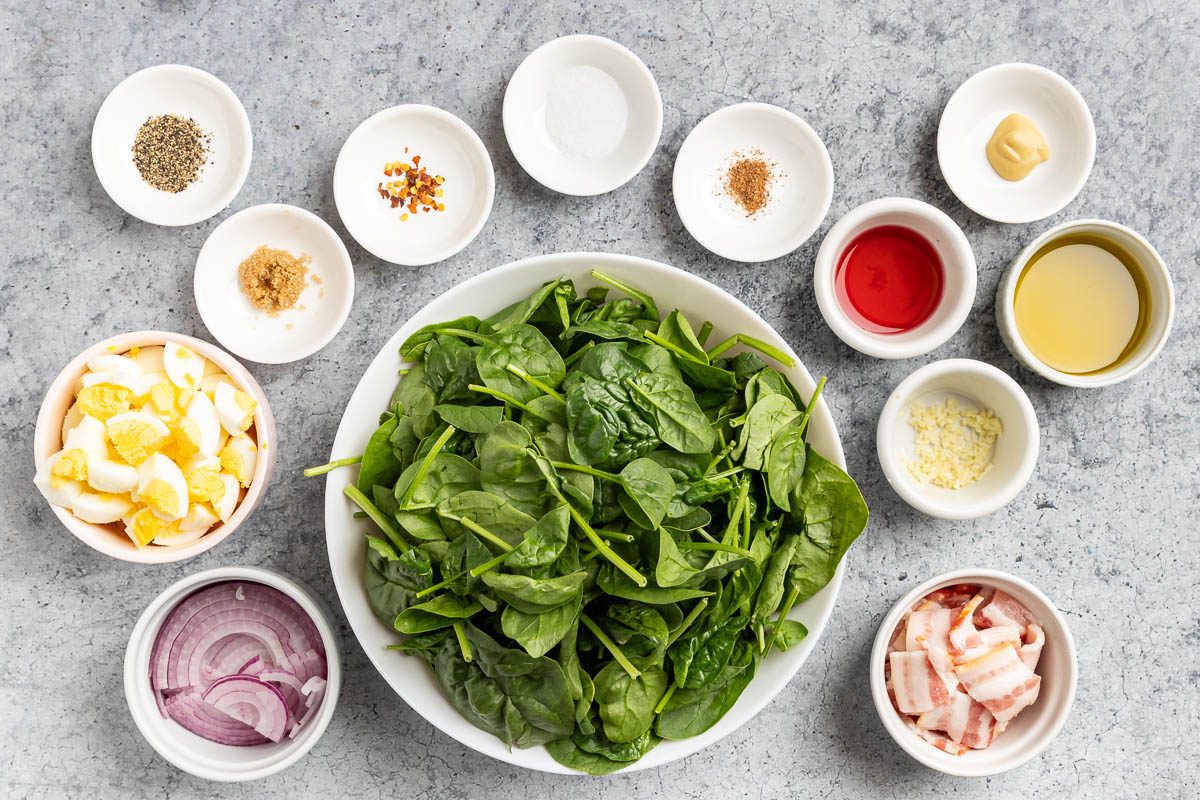 ingredients for Spinach Salad With Warm Bacon Dressing 