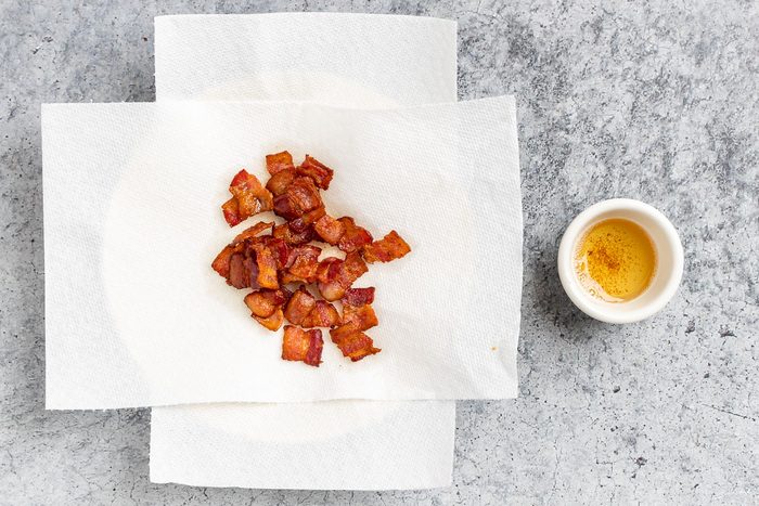 cooked bacon with tablespoon of reserved drippings.