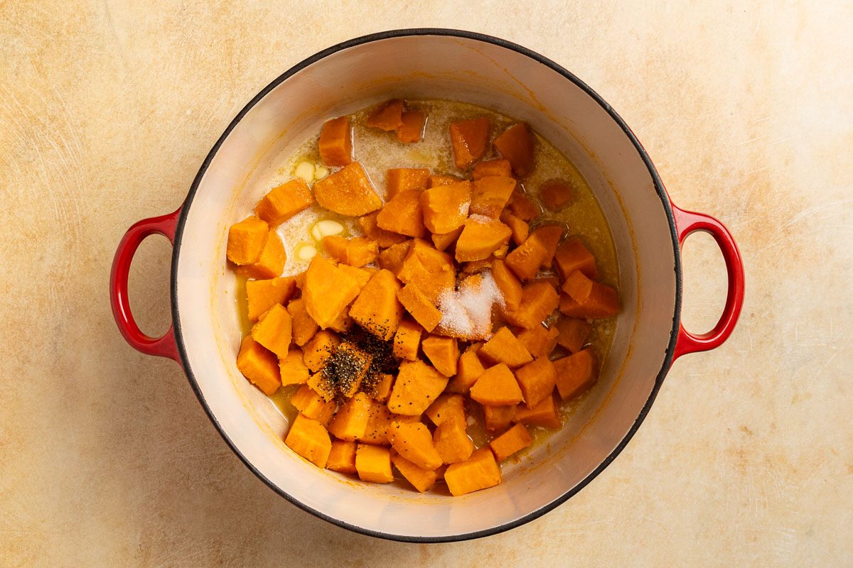 Taste of Home Sweet Potato Puree photo of boiling the sweet potatoes.