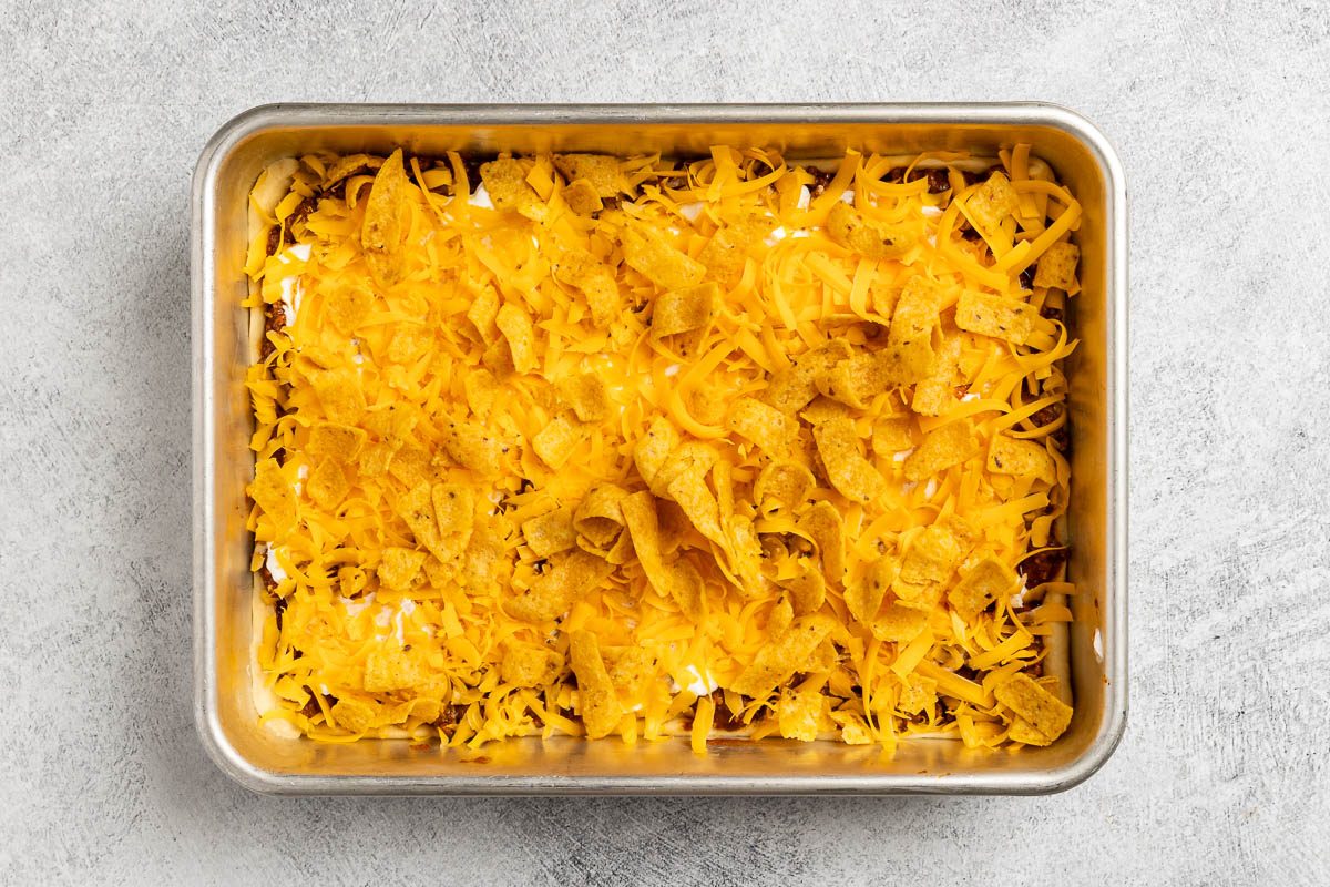 Crescent Roll Taco Bake in a pan