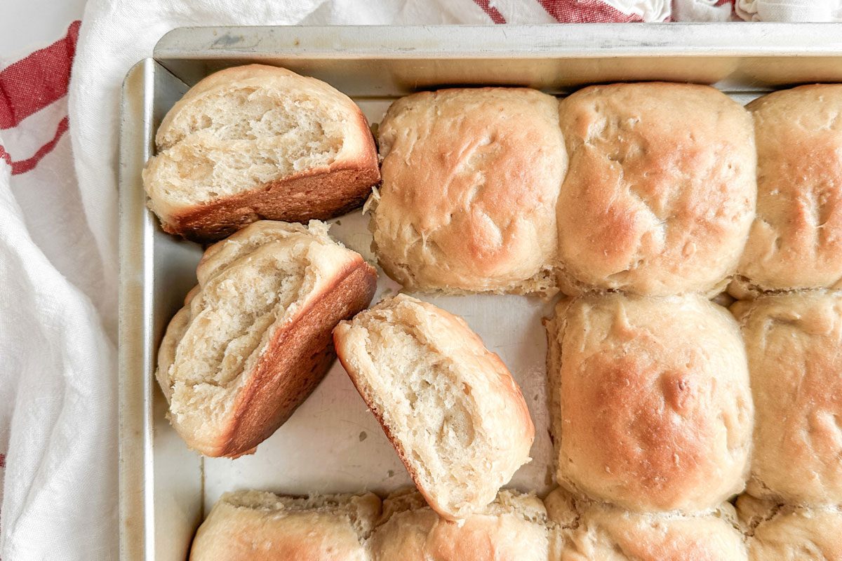 Taste of Home Whole Wheat Rolls in a metal baking pan