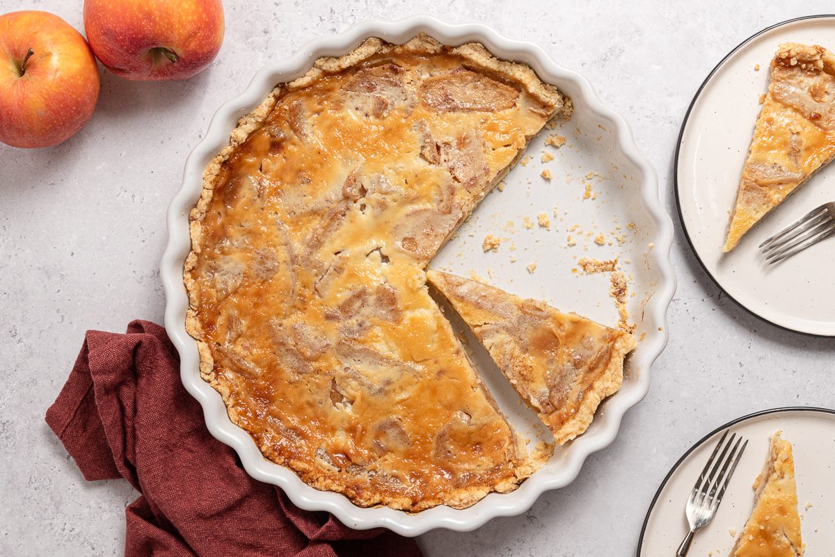 Slices Of Apple Custard Pie On Plates
