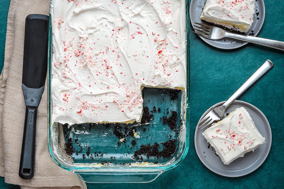 Servings of layered candy cane dessert from Taste of Home.