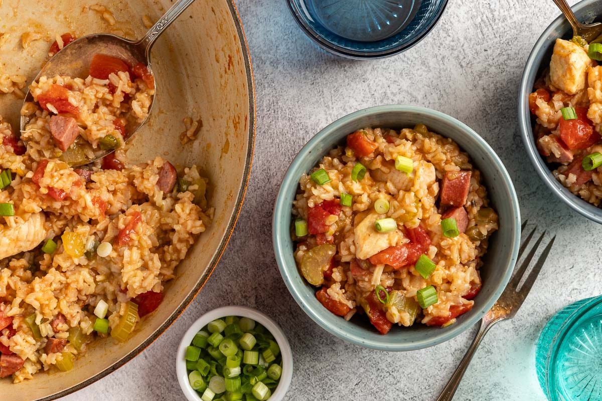 Taste of Home Chicken Jambalaya photo of the finished recipe served into bowls.