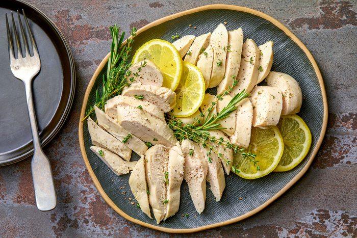 Poached Chicken served on a platter