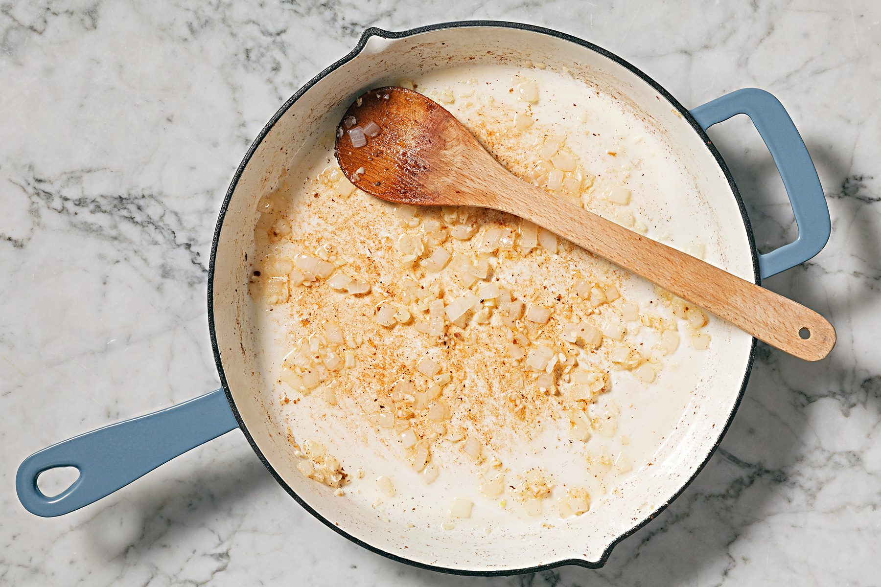 Discard all but 1 teaspoon fat from skillet.