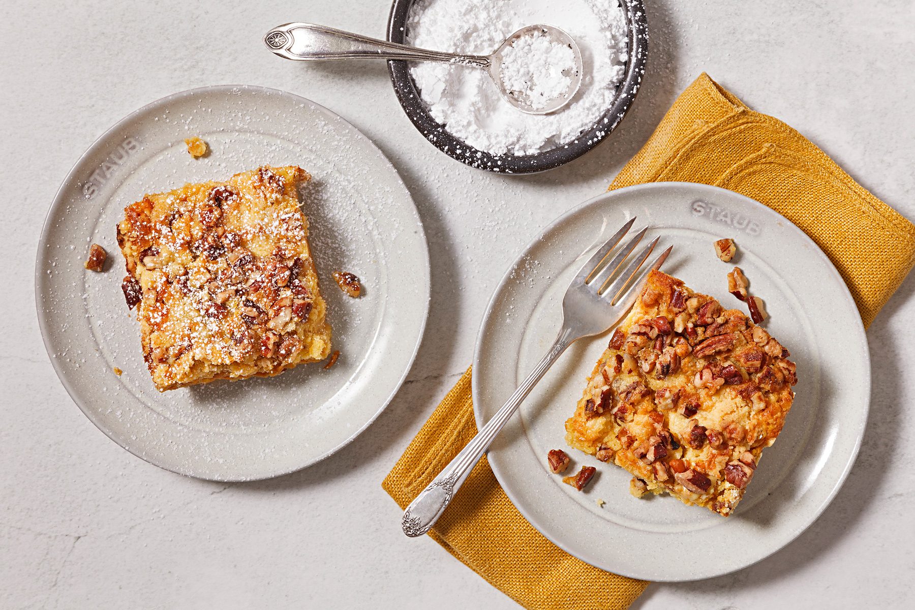 Overhead shot of pumpkin crunch cake slices.