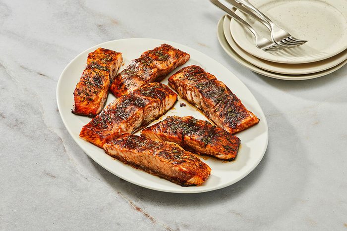 Salmon fillets on a serving plate