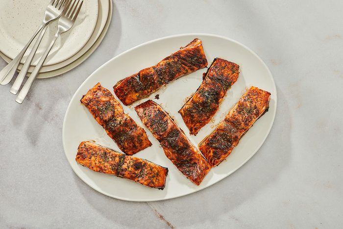 Salmon fillets on a serving plate
