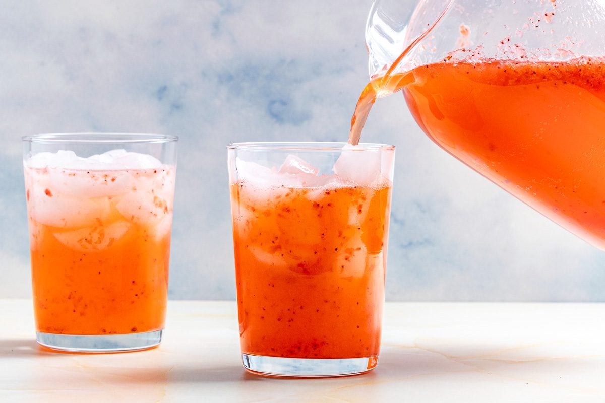 Taste of Home Sprite and Strawberry Drink photo of the finished recipe poured into glasses.