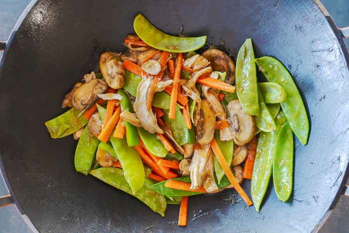 Food Photography Of Turkey Stir Fry With Carrots, Mushrooms And Snow Peas By Jackie Alpers For Taste Of Home.