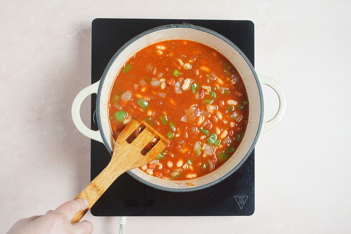 Chili ingredients in big pot