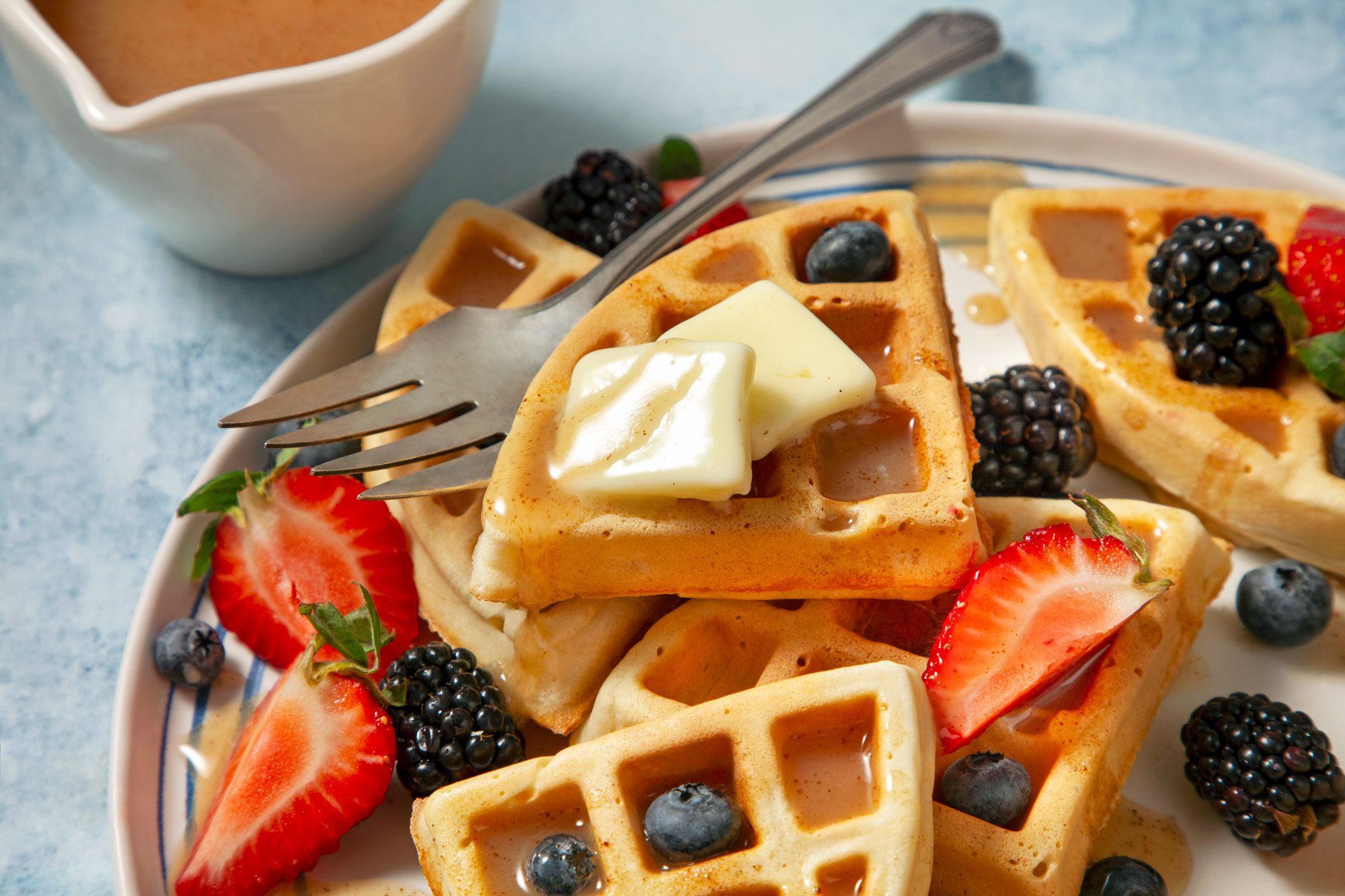 Serve the warm cinnamon cream syrup with the warm Waffles