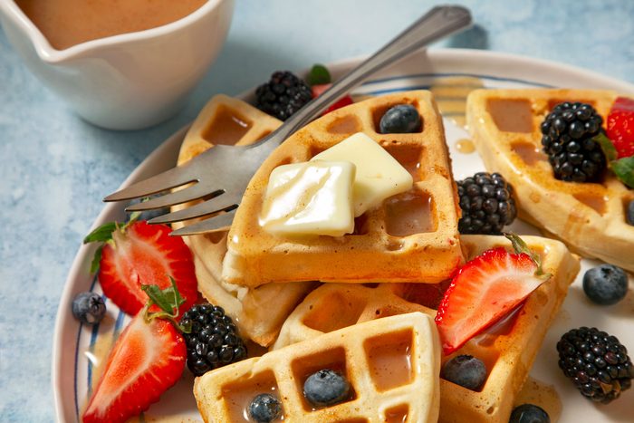 Serve the warm cinnamon cream syrup with the warm Waffles