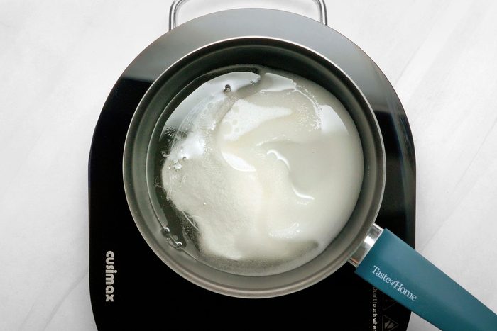 Make the cinnamon cream syrup by combining the sugar, corn syrup and water in a saucepan