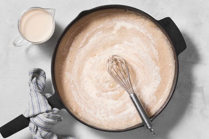 water and milk added to flour mixture