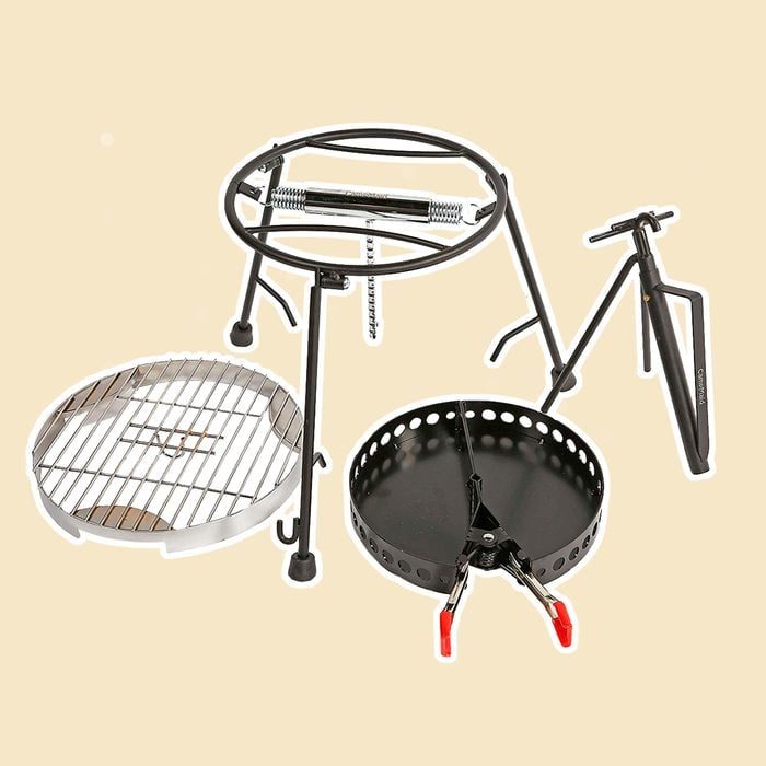 Campmaid 4 Piece Combo Lid Holder Charcoal Holder Flip Grill And Kick Stand Perfect For Outdoor Adventures Family Friends 